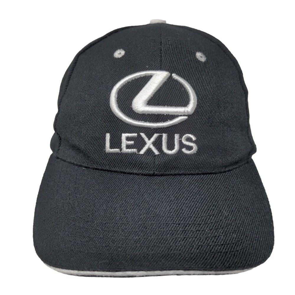Lexus Strapback Hat Black OSFA Adjustable Embroidered Logo Vented Holes 6 Panel